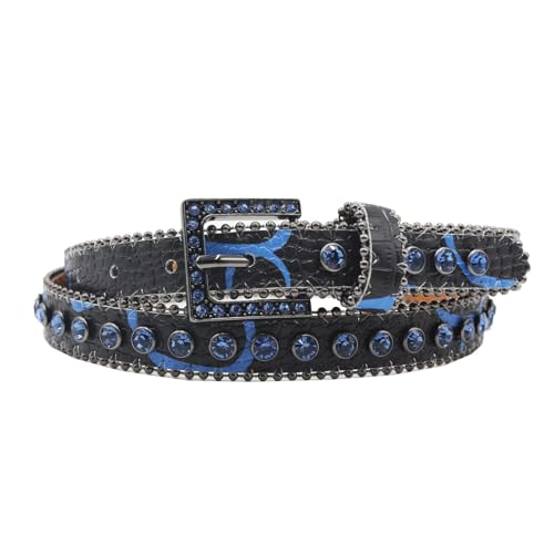 Punk PU Waist Belt Heavy Duty Hip Hop Skinny Belt Waistband Glinting Buckle With Encrusted Rhinestones