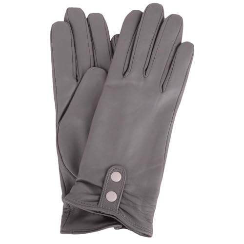 Gants en cuir souple véritable pour femme gris et ivoire taille S boutons