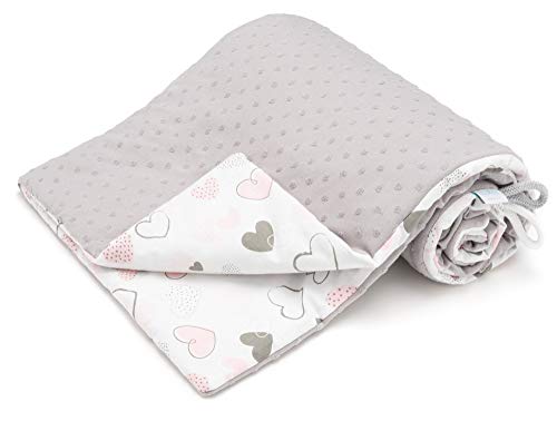 Manta para bebé EliMeli de algodón Minky, manta de algodón para niños, ideal como manta para envolver al bebé, manta para gatear o como regalo de nacimiento gris Grau - Herz