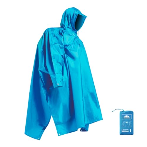 longsinger Hooded Rain Poncho for Adult with Pocket Waterproof Lightweight Unisex Raincoat for Hiking Camping Emergency, Sky Blue, L
