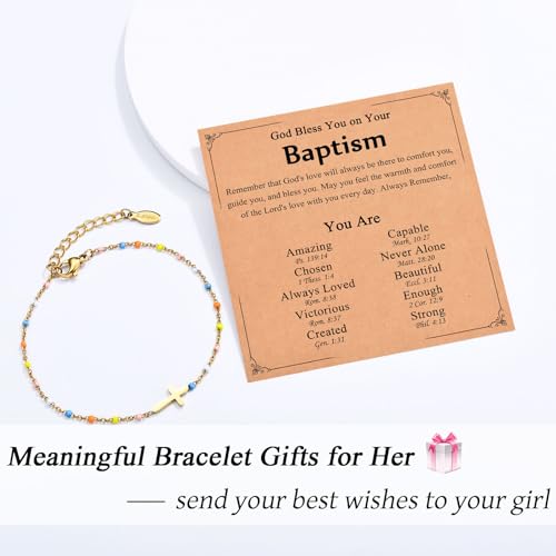 Image of Christian Cross Bracelets for Girls Women, Easter Basket Stuffers | Baptism Confirmation First Communion Gifts for Teen Girls