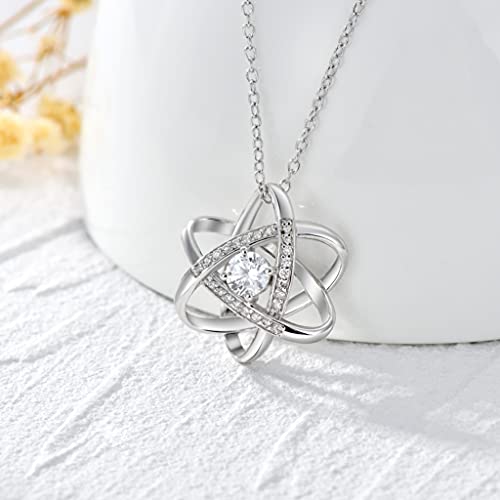 Natural Diamond Celtic Love Knot Necklace for Women,Endless Flower Pendant Necklace Set with 5mm Moissanite 925 Sterling Silver Jewelry Anniversary Valentine's Day Birthday Gifts for Her 18"+2"3