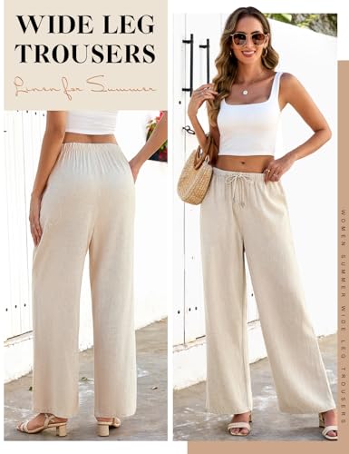 Image of Linen Pants for Women Flowy Palazzo Pants Boho High Waist Wide Leg Trousers Summer Beach Vacation Outfits 2026