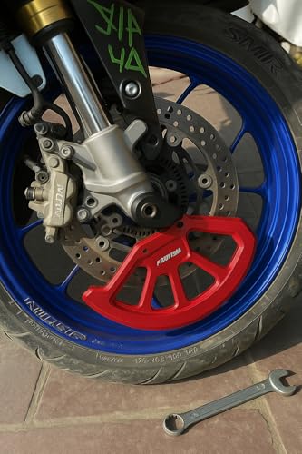 Image of Motorcycle Front Brake Disc Guard, Universal Rotor Protector, Gold Aluminium, Blue Wheel Compatible (Red)