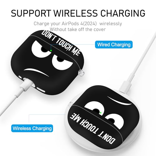 Image of for Apple Airpods 4th Generation Case Cover(2024),Don't Touch Me for Airpods 4 Cover with Keychain /Lanyard Soft Cute Shockproof Covers for Women Men Compatible AirPod 4 Case,Black