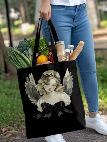 Canvas Tote Bag, Cartoon Closed Eyes Angels Aesthetic Canvas Tote Handbags for Women Shoulder Bag4