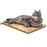 K&H Pet Products Heated Cat Bed Pad for Indoor Cats, Thermo-Kitty Mat Calming Warm Pet Heating Pad for Inside Pets, Machine Washable, Waterproof Heater, Safety Listed - 12.5 X 25in Sage/Tan