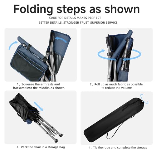 Image of Heavy Duty Folding Camping Chair Supports 400 LBS, Hard Arm Portable Outdoor Chair with Cup Holder & Storage Bag, Foldable Collapsible for Camp, Picnic, Lawn, Fishing, Blue