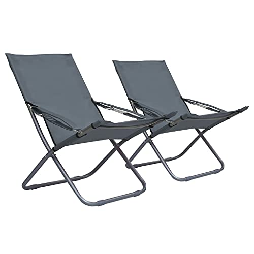 Xichuzi Sillas de Playa Plegables 2 Unidades Tela Gris, Silla Piscina, Tumbonas Jardin Exterior, Sillas Exterior - 47905