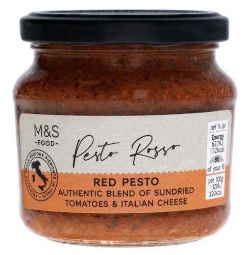 M&S Pesto Rosso 190g – Red Pesto | Authentic Blend of Sundried Tomatoes & Italian Cheese | Made in Italy