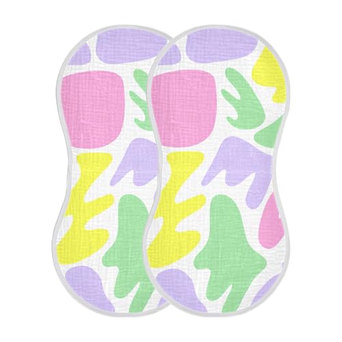 Abstract Pattern Muslin Burp Cloths 22x11 Inch - 4-Layer Organic Cotton & TPU Waterproof Lining, Absorbent Baby Bibs for Boys/Girls with Hanging Loop2