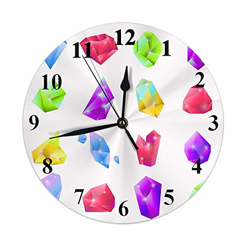 Horloge diamant colorée aigue-marine cristal diamants luxe émeraude pierre précieuse horloge murale ronde 10 pouces silencieuse sans tic-tac horloge suspendue pour décoration d'intérieur salon cuisine Cover