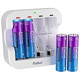 Pallus Rechargeable Lithium AA Batteries, 4 Pack 1.5V 3500mWh AA Rechargeable Batteries with Fast Charger Combo for Blink Security Cameras, Double A Batteries, Super Long Lasting, Over Cycle 1600