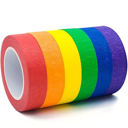 6 Rolls Colored Masking Tape，colored painters tape，0.6' x14.3Yard Drafting Tape,Colored Painters...