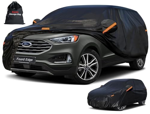 Image of Kayme 7 Layers SUV Car Cover Custom Fit for Ford Edge (2015-2026) Waterproof All Weather for Automobiles, Outdoor Full Cover Rain Sun UV Protection.Black