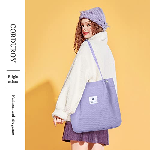 Bolso Tote de pana para mujer, gran capacidad con bolsillos miniatura 6