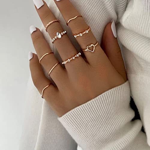 Harry And Henry 9Pcs Knuckle Stacking Rings For Teen Girls Gold Boho Rings For Women Vintage Gem Crystal Rings Joint Rings Dainty Cute Aesthetic Rings Gifts For Teen Girls thumb #1
