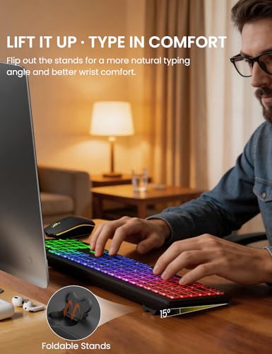 Image of Wireless Keyboard and Mouse Combo, RGB Backlit, Rechargeable & Light Up Letters, Full-Size, Soft Typing, Sleep Mode, 2.4GHz Quiet Keyboard Set for Mac, Windows, Laptop, PC, Trueque KM42Pro (Black)