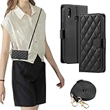 laddutoi FOR HUAWEI P20 lite ケース 防塵 おしゃれ ストラップ付き スタンド機能 カード収納 軽量 薄型 耐衝撃 高級PUレザー 滑り防止 財布型 内蔵マグネット 開閉式 チェック柄 上質 耐摩擦 マグネット式 肩掛け 斜め掛け-くろい