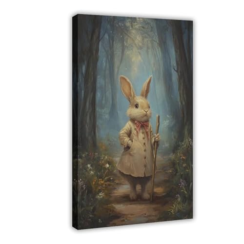 Poster lapin en manteau : toile idéale pour chambre à coucher