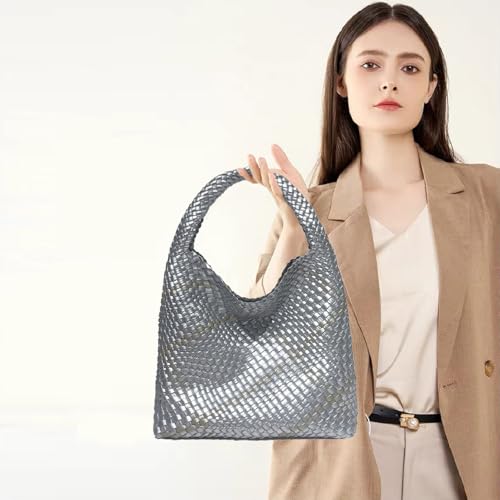 Image of JINMANXUE Woven Tote Bag for Women, Fashion Hobo Handbag, Travel Top-handle Shoulder Bag, Beach Underarm Bag with Purse