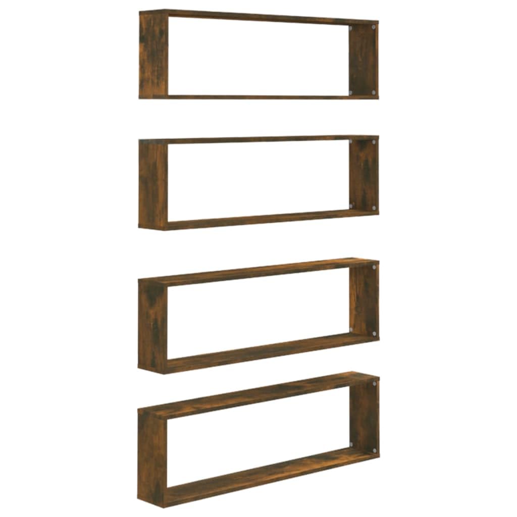 vidaXL 4x Wall Cube Shelves Picture Ledge Hanging Floating CD Display Shelf Cube Storage Organiser Wall Bookshelf Smoked Oak Engineered Wood — image 1