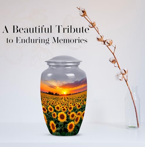 Image of Sunset Sunflower Urns for Human Ashes Adult Female - Cremation Urns for Adult Ashes Women - Yellow Sunflower Urn for Human Adults Mom and Dad - Large Cremation Urn for Male 10inch
