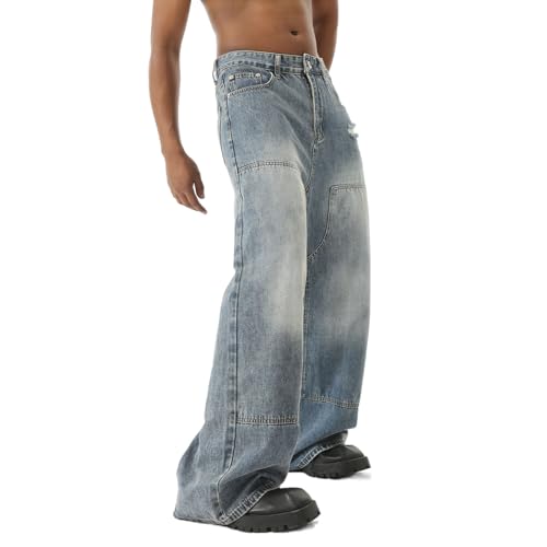 Baggy Streetwear Jeans Men Teen Boys Mid Rise Y2k Hip Hop Skater Jeans Vintage Loose Fit Ripped Trendy Denim Pants2