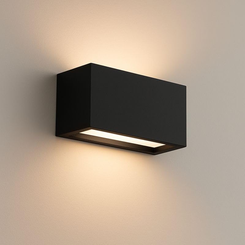 Applique da Esterno Up & Down con Attacco E27 in Alluminio Rettangolare Lampada da Parete a Doppia Emissione IP65 per Giardino, Ingresso, Balcone e Terrazzo 230V (Nero)