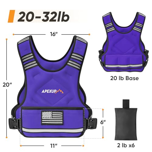 Image of APEXUP Adjustable Weighted Vest, 4-10lb /12-18lb /20-32lb Vest with 6 Ironsand Weights and Large Pocket, Weight Vest for Men Women Strength Training, Running, Walking