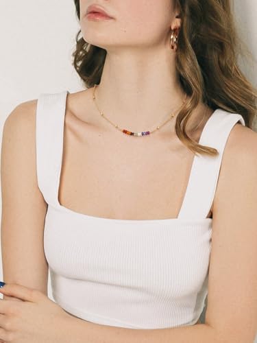 Top Plaza 7 Chakra Crystal Necklace for Women Tiny Natural Gemstone Beads Necklace 14K Gold Plated Healing Stone Necklace Yoga Meditation Jewelry Birthday Gifts3