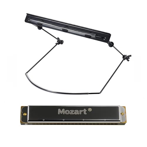 Image of Mozart Harmonica Mouth Organ Harp 24 Holes Key of C with Holder | Professional Mouth Organ Set for Beginners and Musicians | 1 Harmonica + 1 Holder (2 PCS Combo)