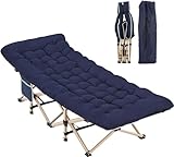 Livearty (TM) Folding Camping Cot with Mattress, Large Pocket Portable Camp Bed Cots with Carry Bag, Max Load 450 LBS, for Camping, BBQ, Hiking, Backpacking, Beach, Home, Office, Navy Blue