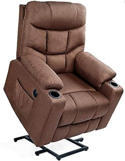 Esright Power Lift Chair Electric Recliner for Elderly Heated Vibration Massage Fabric Sofa Motorized Living Room Chair with Side Pocket and Cup Holders, USB Charge Port&Massage Remote Control, Brown