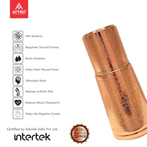 Image of ATTRO Nirmalaya Copper Water Pot - Designer Water Storage & Serving, Ayurvedic Health Benefits, Supports Overall Health & Healthy Skin, 950ml Carving