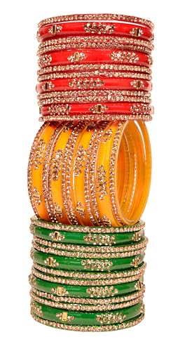 Image of Swara Creations Green Mehrun Red Glass Bangles Set for Women | Zirconwork Bangles | Glass bangles for festivals & occasions, Traditional glass bangles (SKU276)