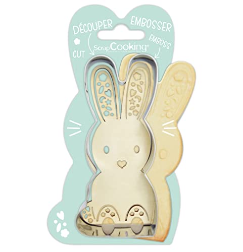 ScrapCooking - Kit Découpoir + Embosseur Bois Lapin - Emporte-Pièce en Inox pour Biscuits en Relief - Moule Accessoires Pâtisseries Pâques Sablés - 2099