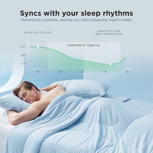 Bedsure Cooling Comforter King Size - Cooling Blankets for Hot Sleepers, Lightweight Comforter for Summer with Dual-Sided Cool Tech, Soft Breathable Cold Blanket for Sleeping, Blue, 102x90 Inches