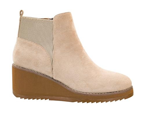 Corkys Footwear Apple Sauced Wedge Bootie, Featuring a 2.25 Inch Heel, Soft Cushioned EVA Insoles for All Day Wear, A Full Inside Zip with an Elastic Gore Sock Top Upper2