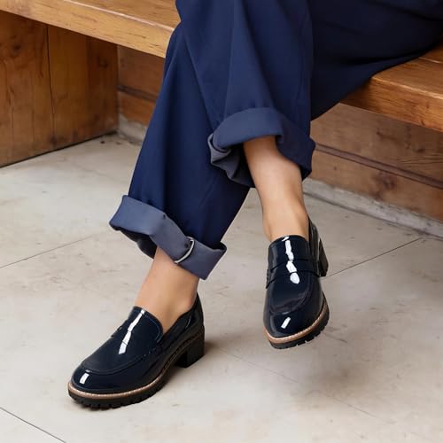 Image of DREAM PAIRS Women's Platform Chunky Heeled Loafers, Womens Business Casual Shoes