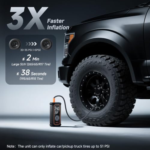 Image of OlarHike Cordless Tire Inflator Portable Air Compressor, 3X Fast Inflation,12000mAh Battery, Air Pump for Car Tires, Pickups, SUVs, Electric Pump with Digital Pressure Gauge /Auto Shuttoff, Gift Ideas