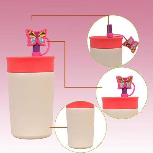 Image of Kids Sipper Bottle for Toddlers with Straw Lid, BPA Free Leak Resistant Training Cup, Easy Grip Design Cute butterfly Cap for School Travel (Off-White , 350 ML)