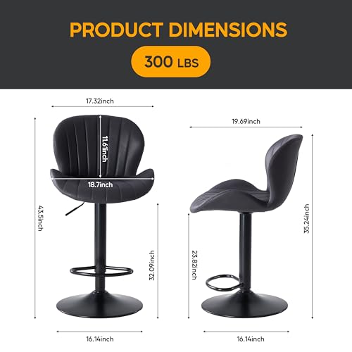 Image of HealSmart Bar Stools Set of 2, Adjustable Counter Height Swivel Stools, Modern Fabric Upholstered Bar Chairs with Backrest for Kitchen Island, Home Bar & Dining Area, Black