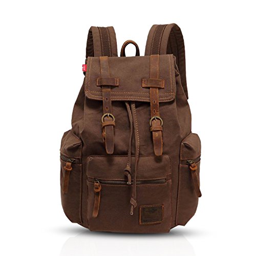 FANDARE Rétro 15.6 Pouces Sac a Dos pour Ordinateur Portable Laptop Plein air Voyage Travail Étudiant Randonnée Sacs d'école Daypack Toile Brown L