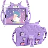 Kids Case for iPad 9th 8th 7th Generation 10.2 Inch 2021/2020/2019 9th Tablet Cover Cases with Screen Protector Stand Lanyard Silicone Full Body Protective Tablet Cover for Girls Purple