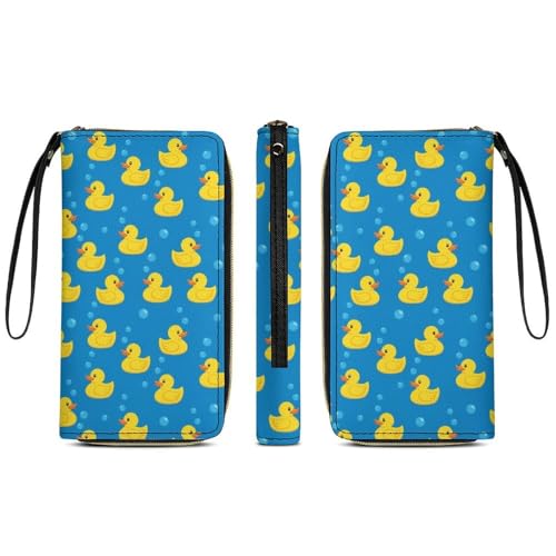 Fashionable Men's Yellow Rubber Ducky Ducks And Bubbles Leather Wallet, Secure and Durable, High Capacity, Great for Travel3