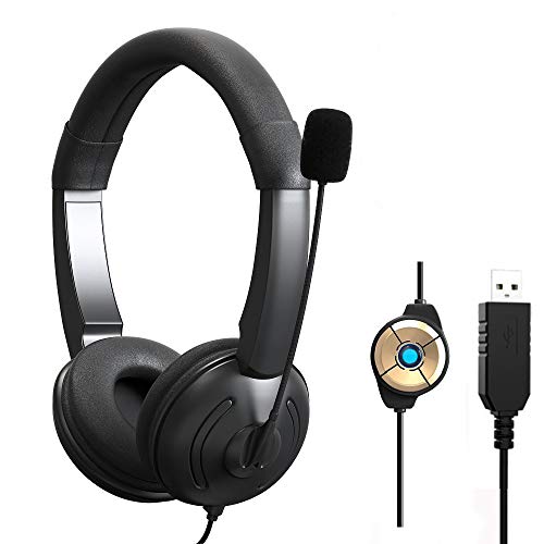 USB PC Headset mit Mikrofon, Kopfhörer mit Noise Cancelling Mikrofon und Lautstärkeregler, Laptop kopfhörer für Skype/Call