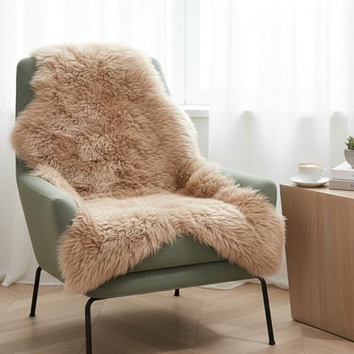 OGLAND Genuine Fluffy Sheepskin Rug, Shaggy Wool Fur