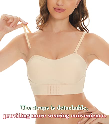Deicaevo Strapless Bra For Women With Clear Straps Push Up Invisible Bandeau With Dethachable Straps Wireless Non-Slip #TOP1