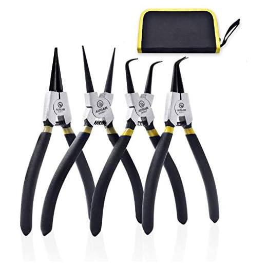 4 Piece 7-Inch Snap Ring Pliers Set, Internal/External Circlip Pliers Kit Straight/Bent Jaw Pliers Tips C-Clip Pliers with Storage Pouch